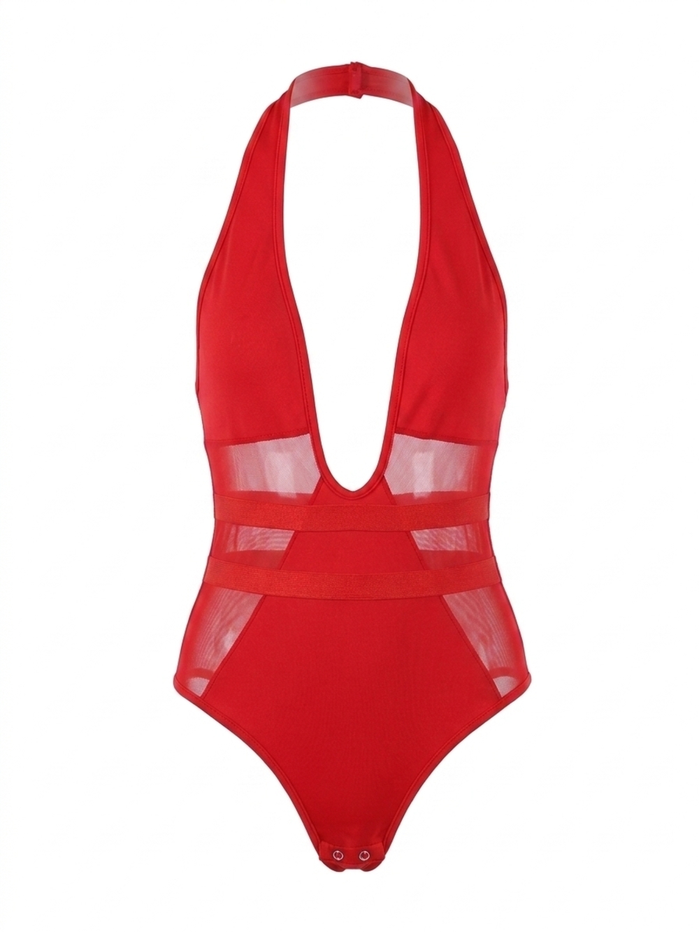 Plunging Halter One-Piece Bodysuit in Red